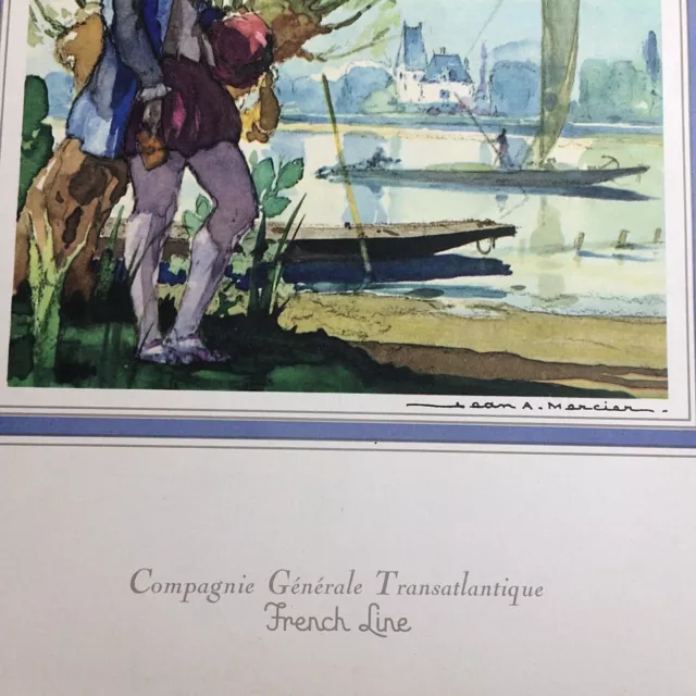 Menu Compagnie Générale Transatlantique French Line 1965, Aquarelle J.A. Mercier 2