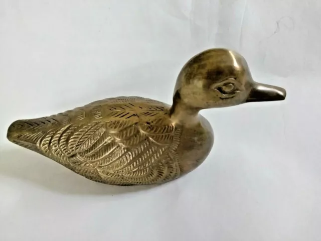 Vintage Old Solid Brass Duck Mallard Detailed Figurine Large 6" Collectible