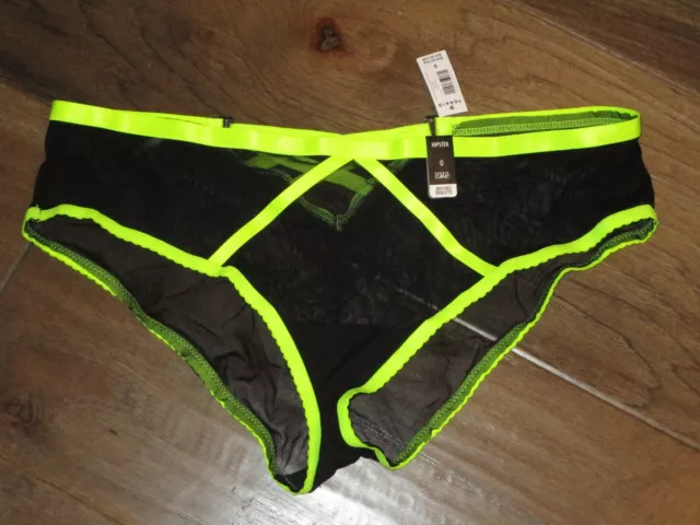 Torrid Black Mesh W/ Yellow Trim Hipster Cage Back Panties Size 0 (Large/ 12)