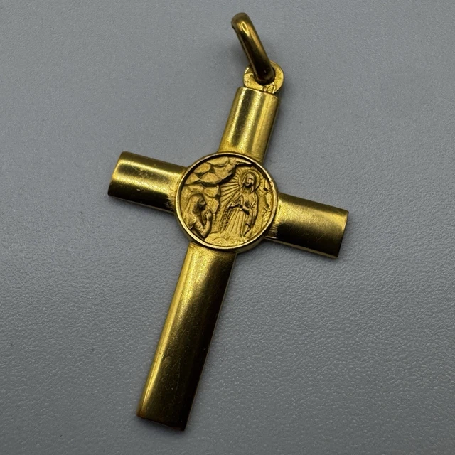 Superbe Croix Ancienne Or 18K Et Argent Sertie De Diamants – Pendentif Vintage