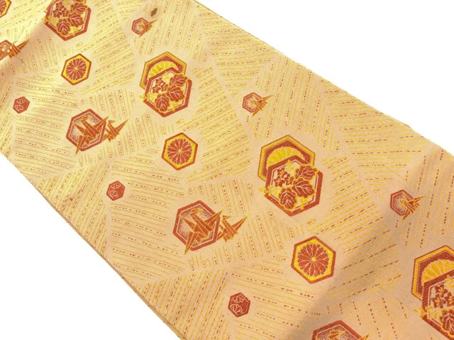 6531024: Japanese Kimono / Vintage Nagoya Obi / Woven Origami Cranes & Paulownia