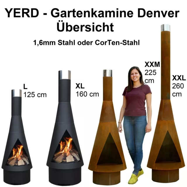 YERD Garten Kamin Corten Denver XL Terrassen Ofen Feuer Stelle Tonne 260 cm