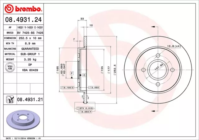 KIT DISCHI + PASTIGLIE FRENO BREMBO FORD FIESTA VI 1.4 TDCi 50KW DAL 01.09 POST 2