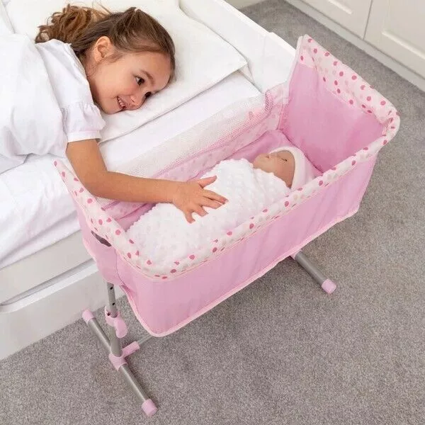 Dolls Beside Me Crib Spot Print Kids Baby Doll Cot Height Adjustable NEW