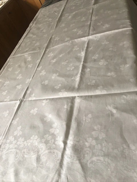 Antique Pure Linen 19thc Damask Tablecloth
