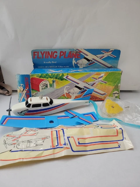 Vintage Novatoy White-blue  CESSNA Flying Plane 210 1/40 Scale Action Model