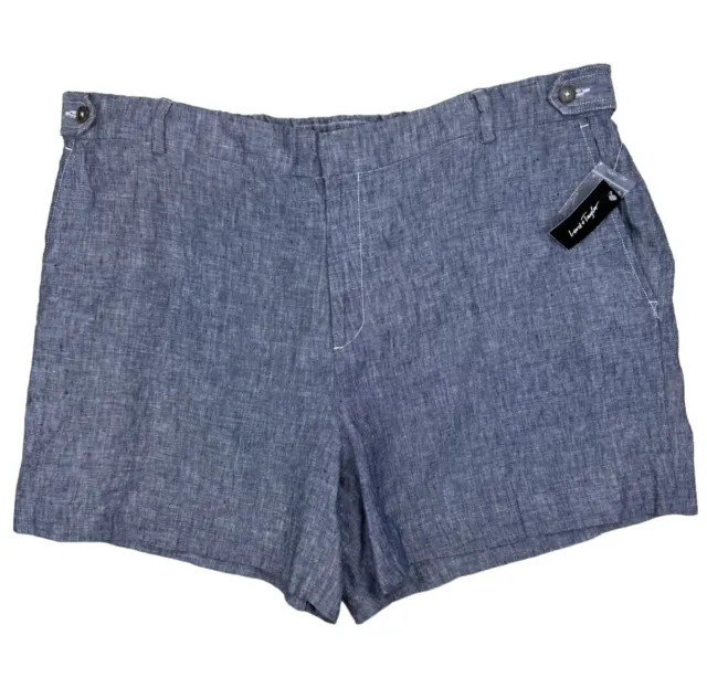 LORD & TAYLOR NWT Women’s Dark Evening Blue Linen Chambray Shorts Plus 18W