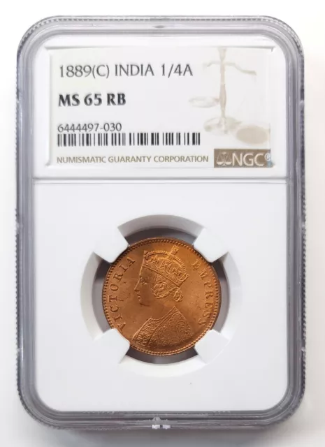 1889 (C) INDIA 1/4 (Quarter) Anna Coin - NGC MS 65 RB