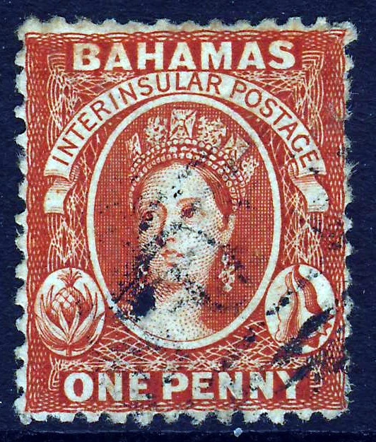 BAHAMAS QV 1863 One Penny Carmine-Lake Perf. 12½ Wmk CROWN CC SG 21 VFU