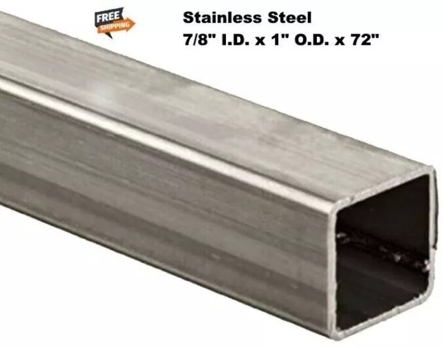 Stainless Steel Square Tube Hollow 7/8" I.D. x 1" O.D. x 6 ft Long .065" Wall