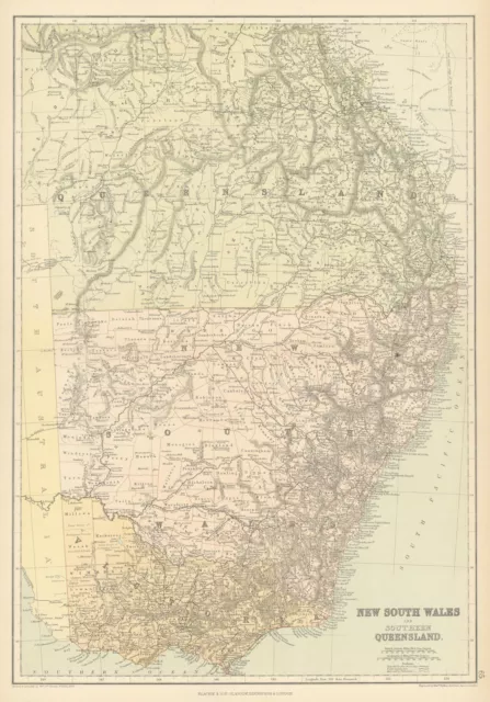 AUSTRALIA. New South Wales Victoria & part Queensland. Railways.BLACKIE 1886 map