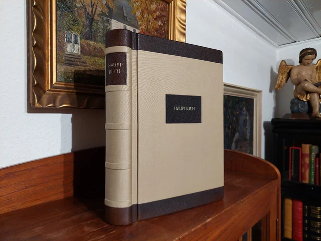 HAUPTBUCH Geschäftsbuch SPRUNGRÜCKEN BUCH Schöner LEDER HANDEINBAND Buchbinder