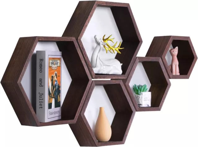 PHOENANCEE Hexagon Floating Shelves Set of 5 Furniture - Wall Decor