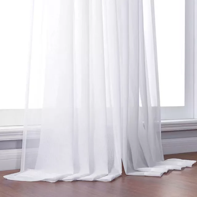 A pair of sheer Voile Curtain 200cm wide Slot Top solid sheer 79/40/90" drop UK