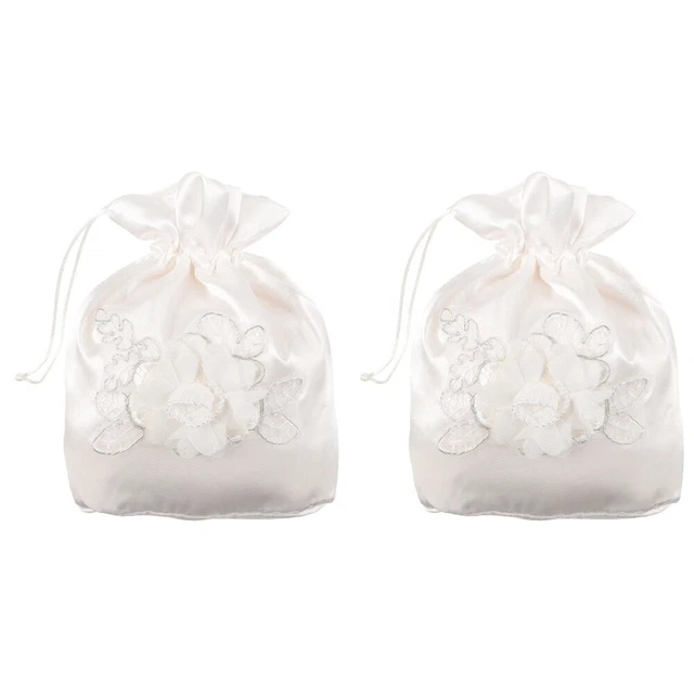 2 pezzi borsa in tessuto bianco con fiori da sposa borsa dolly in raso