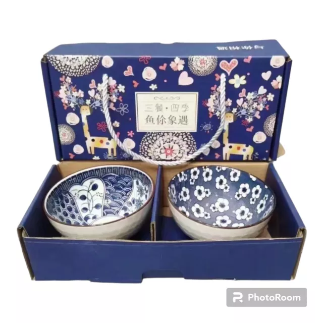 Juego de regalo de patrón de arroz/sopa chino japonés de cerámica estilo bohemio 2/4/6 3
