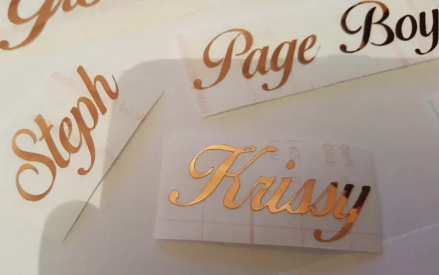 Personalised Name Stickers Rose Gold Vinyl Wine Glass Box Water Bottle Wedding 2