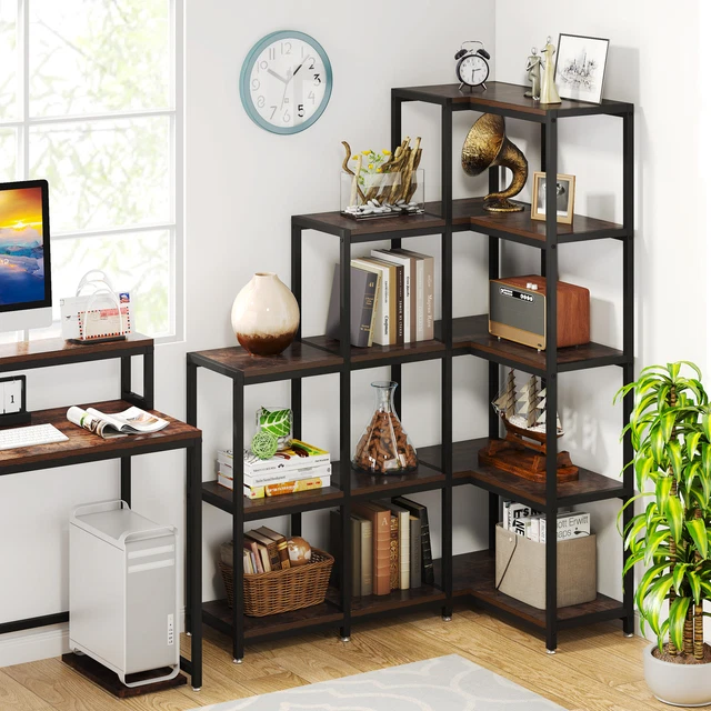 TRIBESIGNS LADDER BOOKSHELF Bookcase 5Tier Rustic Open Corner Storage