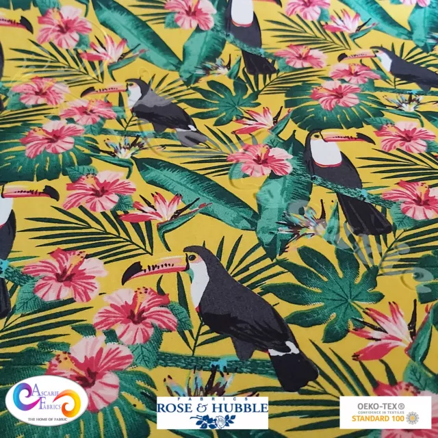 Rose & Hubble Tropical Toucans 100% Cotton Poplin 110cm Dress Craft Sewing