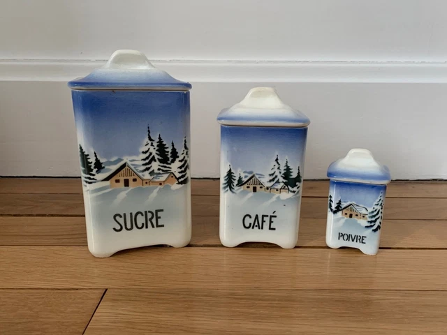 Lot de boites anciennes vintage faience esprit Sarreguemines "Urbach Frères"