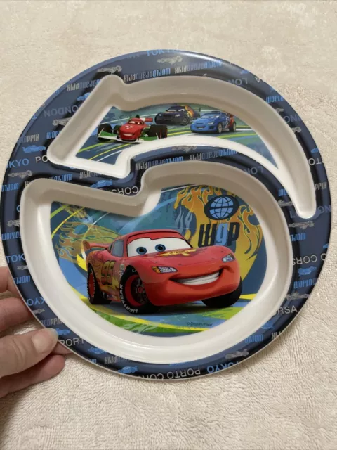 First Years Divided Hard Plastic Blue Cars Plate Lightning McQueen Race Cartoon