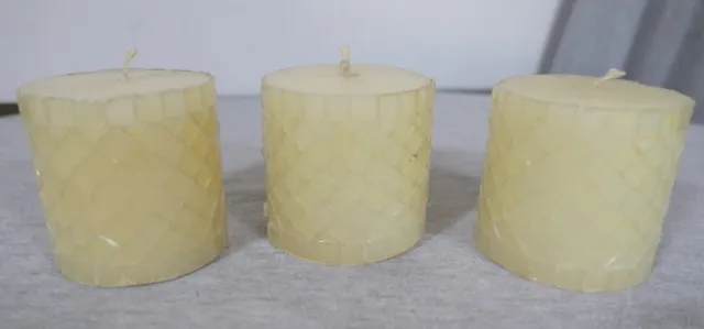 NEW Lot of 3 Hand Crafted Covered w Clear Glass Squares Pillar Candles 3" India