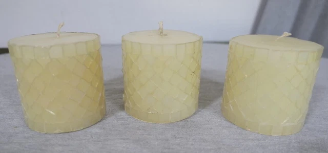 NEW Lot of 3 Hand Crafted Covered w Clear Glass Squares Pillar Candles 3" India
