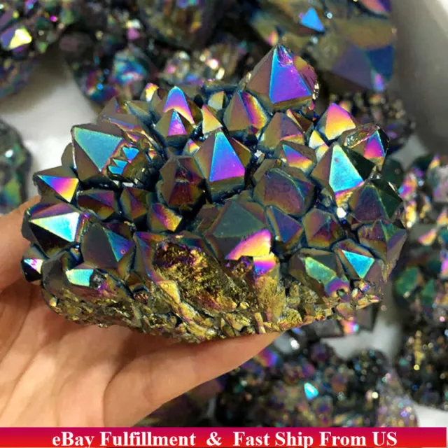 100g Natural Rainbow Aura Titanium Quartz Crystal Cluster Rock Stone Ore Healing