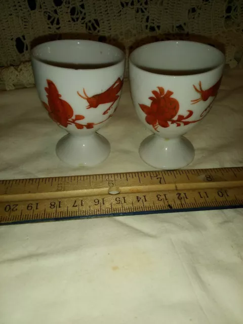 porcelain Asian oriental chinese red cricket design Asian pair egg cups small