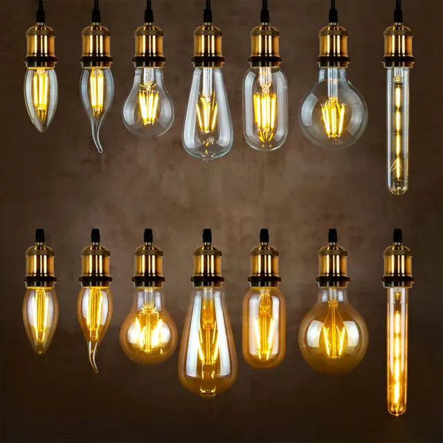LED Filament Light Bulbs Dimmable Clear Amber Glass B15 B22 E14 E27 Edison Screw