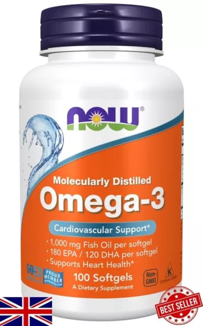 Now Foods Omega 3 Fish Oil Capsules 1000mg DHA EPA 100 Softgels