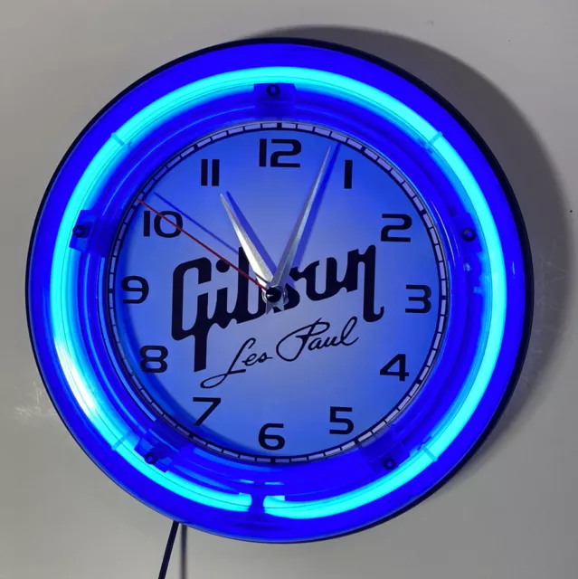 Gibson Les Paul guitar logo neon wall clock