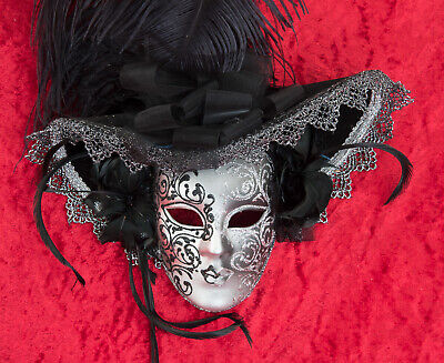 Mask from Venice Miniature Face Dogaresse with Hat -black Silver - 616 3