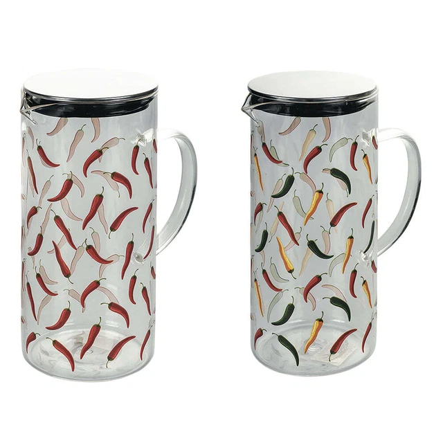 Brocca 1,3 litri in vetro con decoro peperoncini e tappo in acciaio Chili