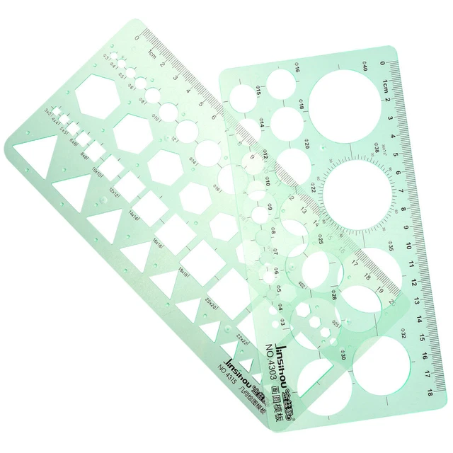 2pcs Geometrische Zeichnungen Vorlagen Schablonen Kunststoffmessvorlagen Lineal