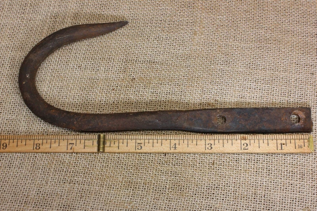 Old smokehouse large meat Hook Hearth blacksmith 9” wrought Iron barn vintage 5