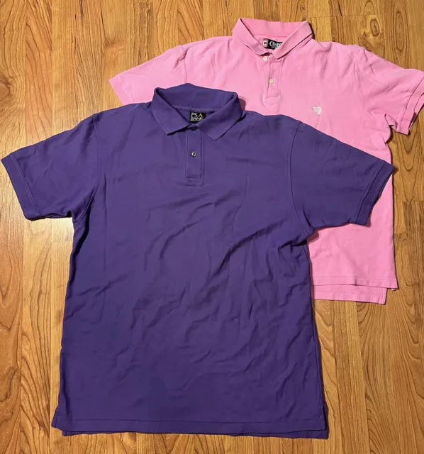 Lot of 2 Casual Short Sleeve CHAPS & Jos. A. Bank Purple Pink Dad Polo L Shirts