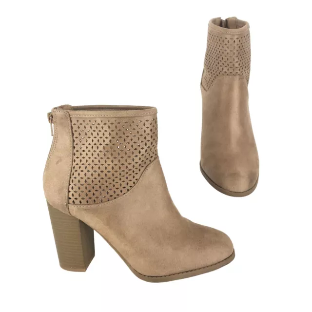 APT. 9 Rheba Faux Suede Ankle Booties Women's Size 9 Tan Cut Out Perforated