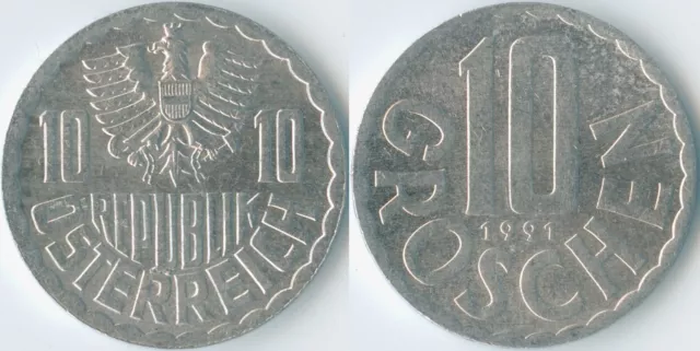 Austria 1991 10 Groschen KM# 2878 Al Second Republic Coat of Arms Eagle Value