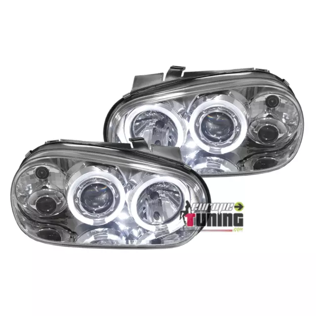 Phares Feux Avants Anneaux Led Angel Eyes Chrome Volkswagen Vw Golf 4 (10739)