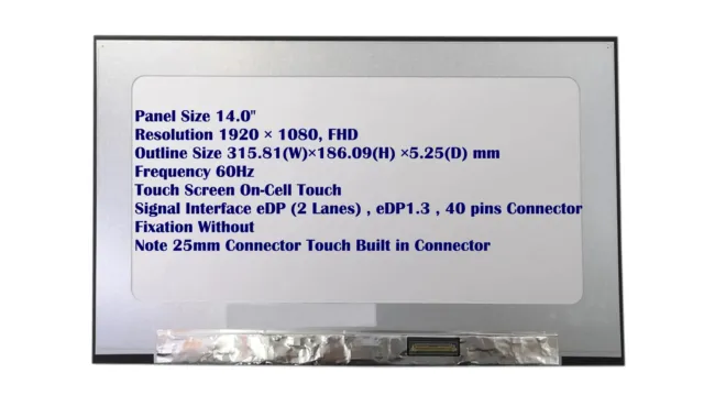 14" Ersatz Dell P/N 09Nf6N O9Nf6N 9Nf6N Fhd On-Cell Touchscreen Display 2