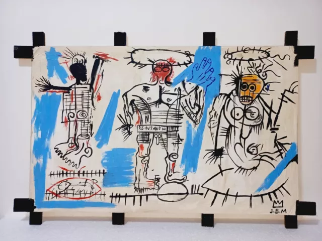 JEAN-MICHEL BASQUIAT (HANDMADE) Acrylic Painting signed and sealed ...