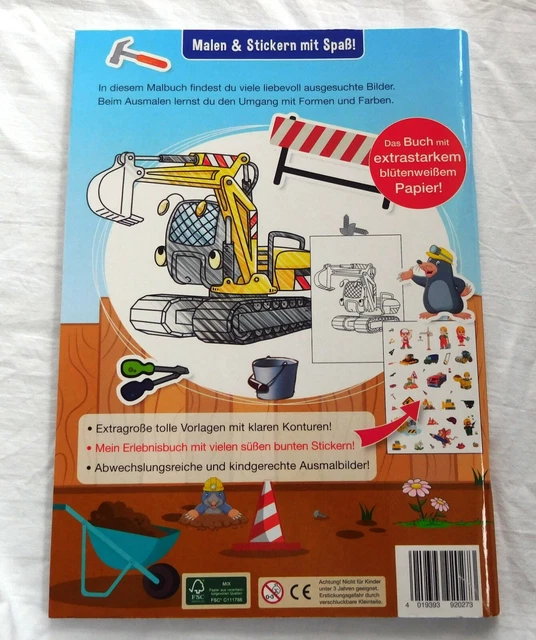 Malbuch - Baustelle - Malen und Stickern mit Spaß - NEU 2