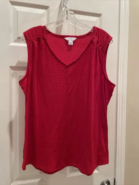 Liz Claiborne women beautiful Red Sleeveless Blouse Shirt V Neck Sz XL