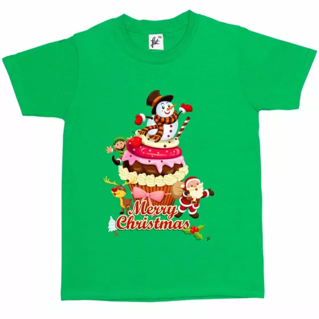 Merry Christmas Cupcake Santa Elf Reindeer Snowman Kids Boys / Girls T-Shirt