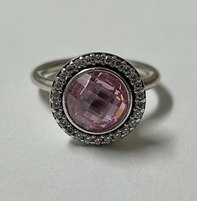 Pandora 925 Ale 54 Sterling Silver Ring SZ 6.75 Pink Swarovski Crystals RETIRED