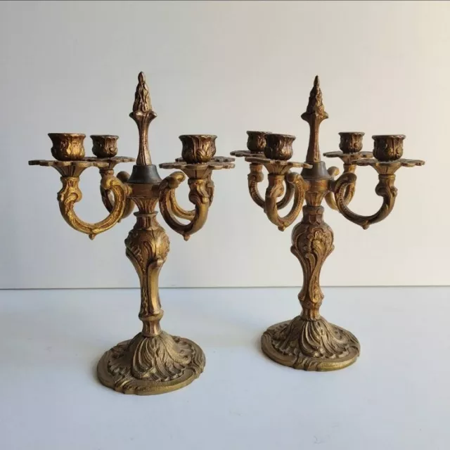 French antique pair of bronze candelabras, ornate Louis XV style, circa 1900