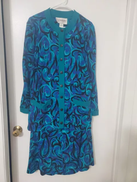 Castleberry Two Piece Skirt and Blouse Set Vintage Outfit Size 12 Peacock Design