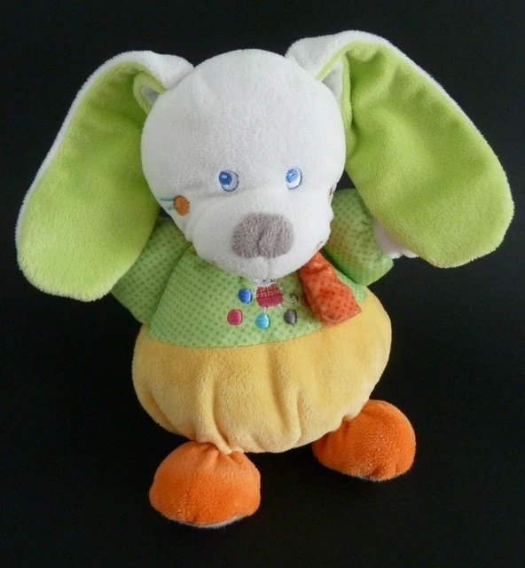 * DOUDOU PELUCHE BOULE MOTS D'ENFANTS LAPIN CHIEN VERT JAUNE ORANGE 20cms TTBE