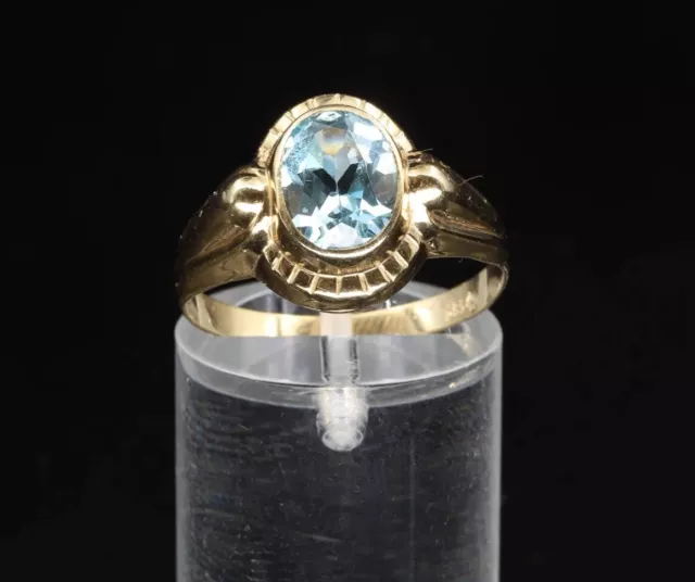 585 14 Carat or Jaune Anneau, Topaze Bleu, Gr. 59, Bon État